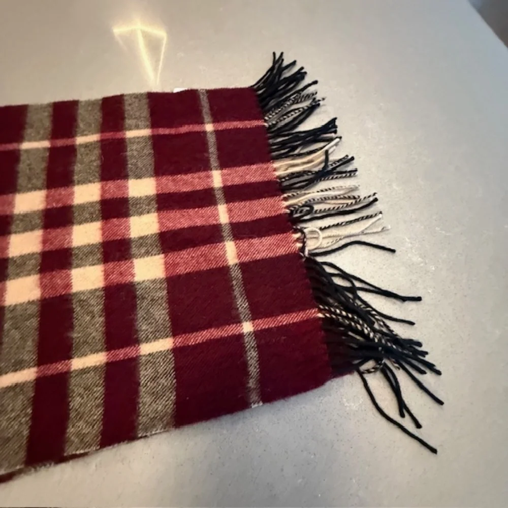 Pronto Uomo Plaid 100% Pure Wool Maroon & Tan Check Scarf Men Dry Cleaned